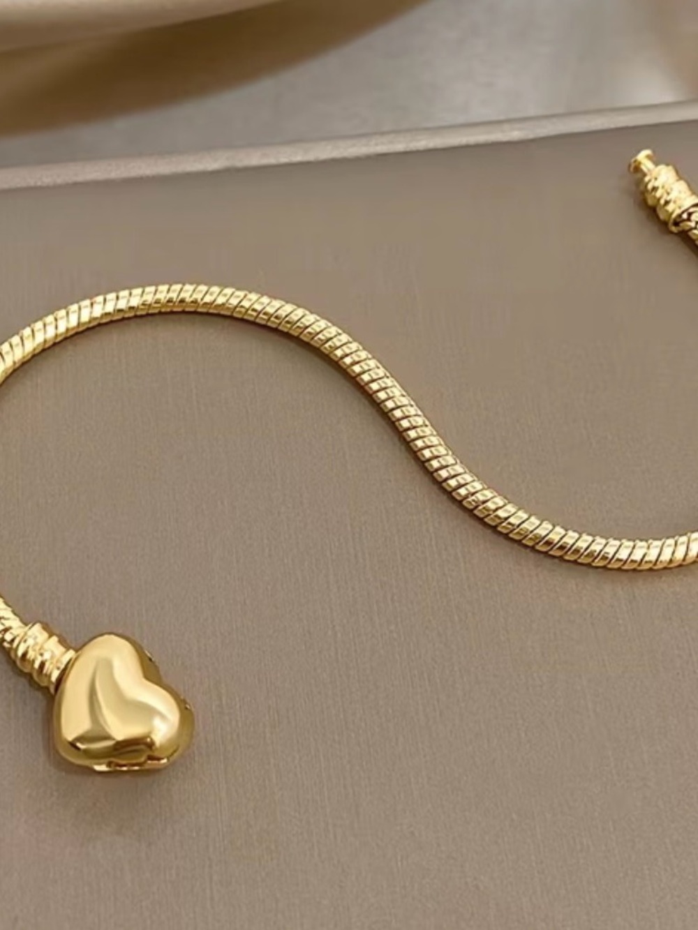 Gold Heart Charm Snake Chain Bracelet